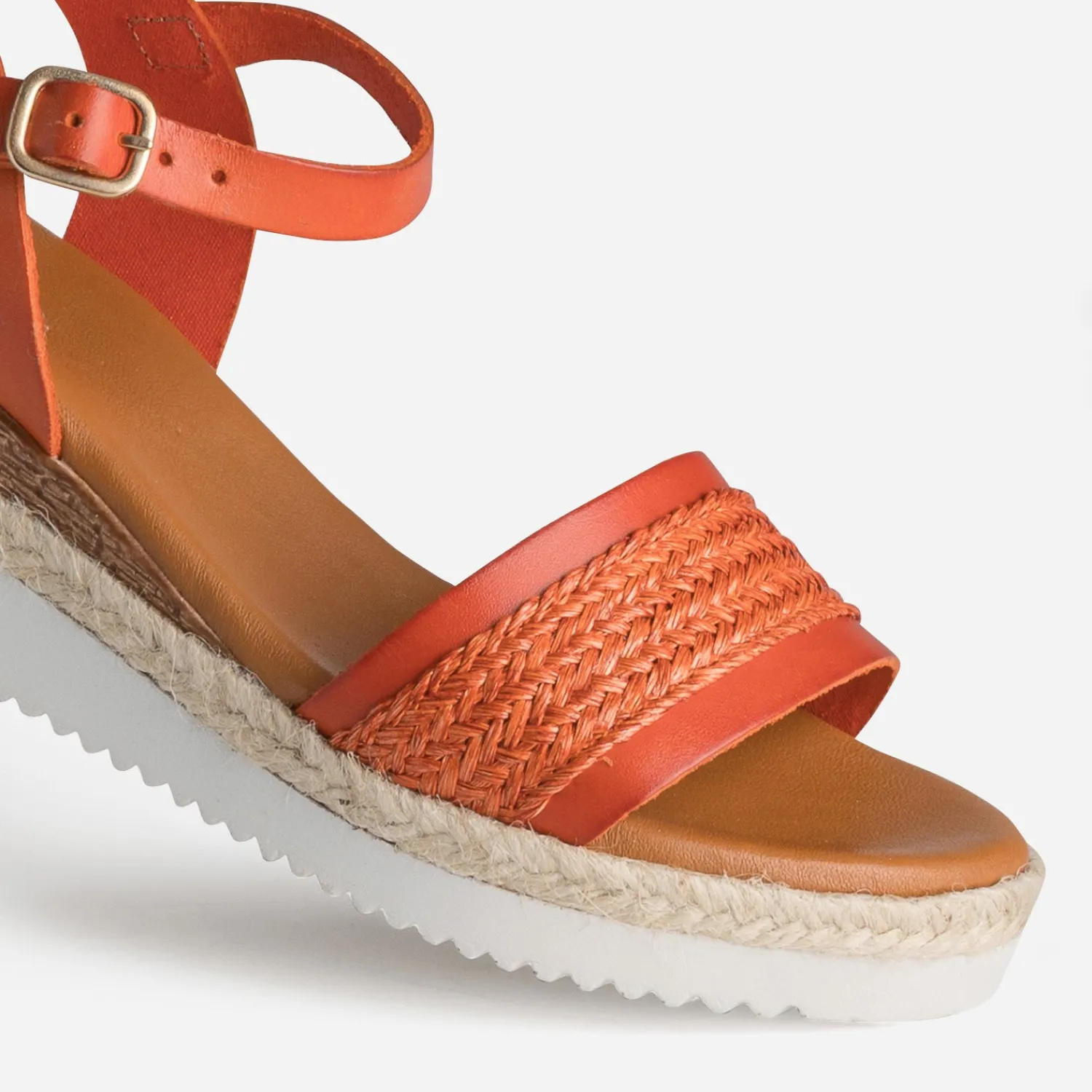 Eram Sandales^Sandale compensée cuir et tressage ORANGE