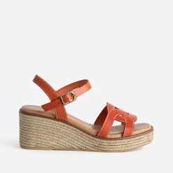 Eram Sandales^Sandale compensée foncé cuir ORANGE