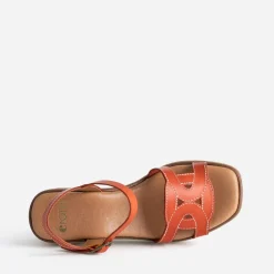 Eram Sandales^Sandale compensée foncé cuir ORANGE