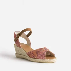 Eram Sandales^Sandale compensée prune, corail, écru en toile tressée MULTICOLORE