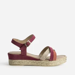 Eram Sandales^Sandale compensée prune en cuir velours MULTICOLORE