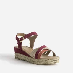 Eram Sandales^Sandale compensée prune en cuir velours MULTICOLORE