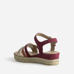 Eram Sandales^Sandale compensée prune en cuir velours MULTICOLORE
