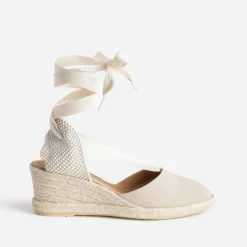 Eram Sandales^Sandale compensée cuir velours éco-conçu TAUPE
