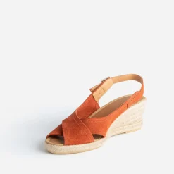 Eram Sandales^Sandale compensée terracotta en cuir velours ORANGE