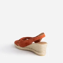 Eram Sandales^Sandale compensée terracotta en cuir velours ORANGE