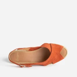 Eram Sandales^Sandale compensée terracotta en cuir velours ORANGE