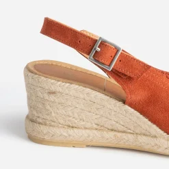 Eram Sandales^Sandale compensée terracotta en cuir velours ORANGE