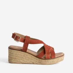 Eram Sandales^Sandale compensée terracotta cuir velours ROUGE