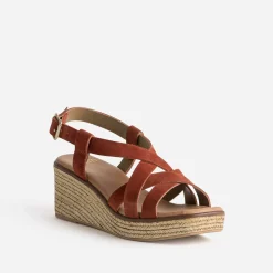 Eram Sandales^Sandale compensée terracotta cuir velours ROUGE