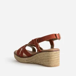 Eram Sandales^Sandale compensée terracotta cuir velours ROUGE