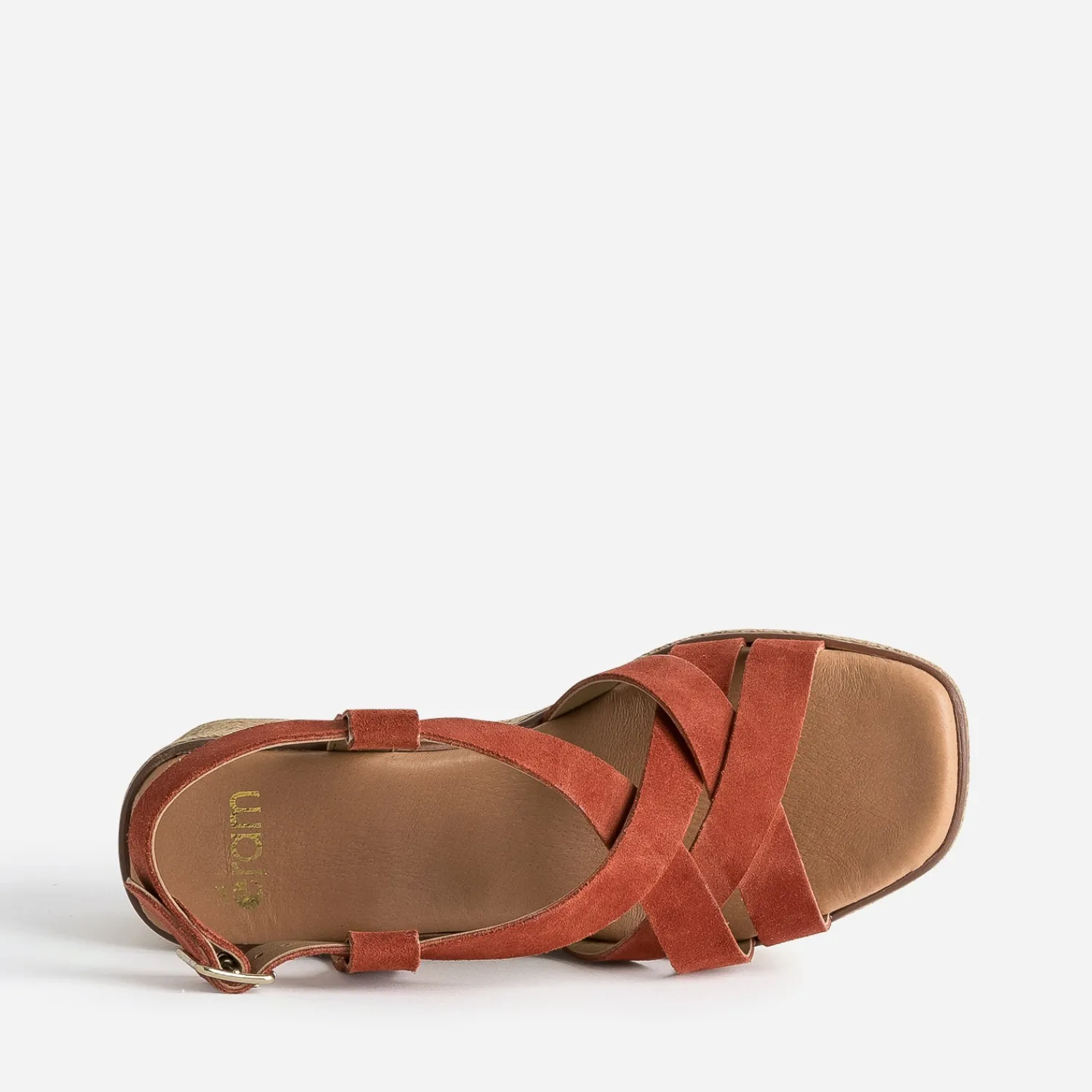 Eram Sandales^Sandale compensée terracotta cuir velours ROUGE