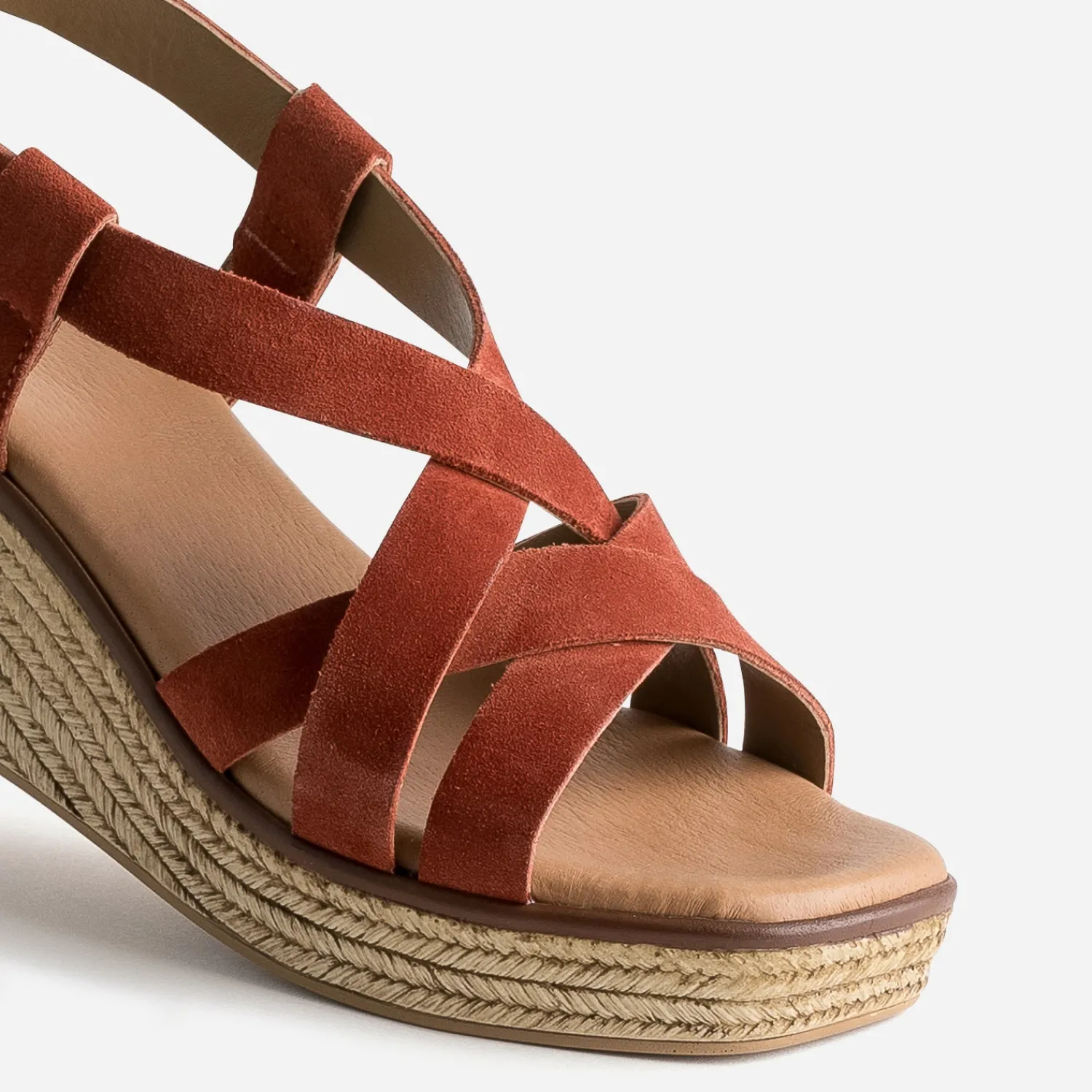 Eram Sandales^Sandale compensée terracotta cuir velours ROUGE