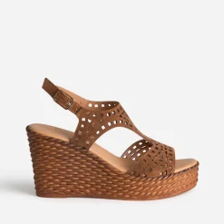 Texto Sandales^Sandale compensée cuir velours CAMEL