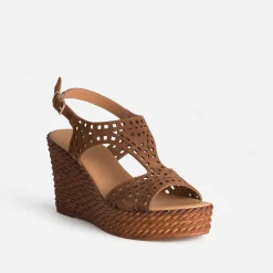 Texto Sandales^Sandale compensée cuir velours CAMEL