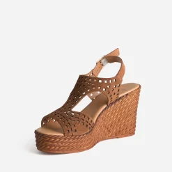 Texto Sandales^Sandale compensée cuir velours CAMEL