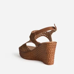 Texto Sandales^Sandale compensée cuir velours CAMEL