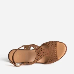 Texto Sandales^Sandale compensée cuir velours CAMEL