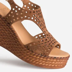 Texto Sandales^Sandale compensée cuir velours CAMEL