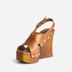Texto Sandales^Sandale compensée cuir COGNAC