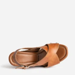 Texto Sandales^Sandale compensée cuir COGNAC