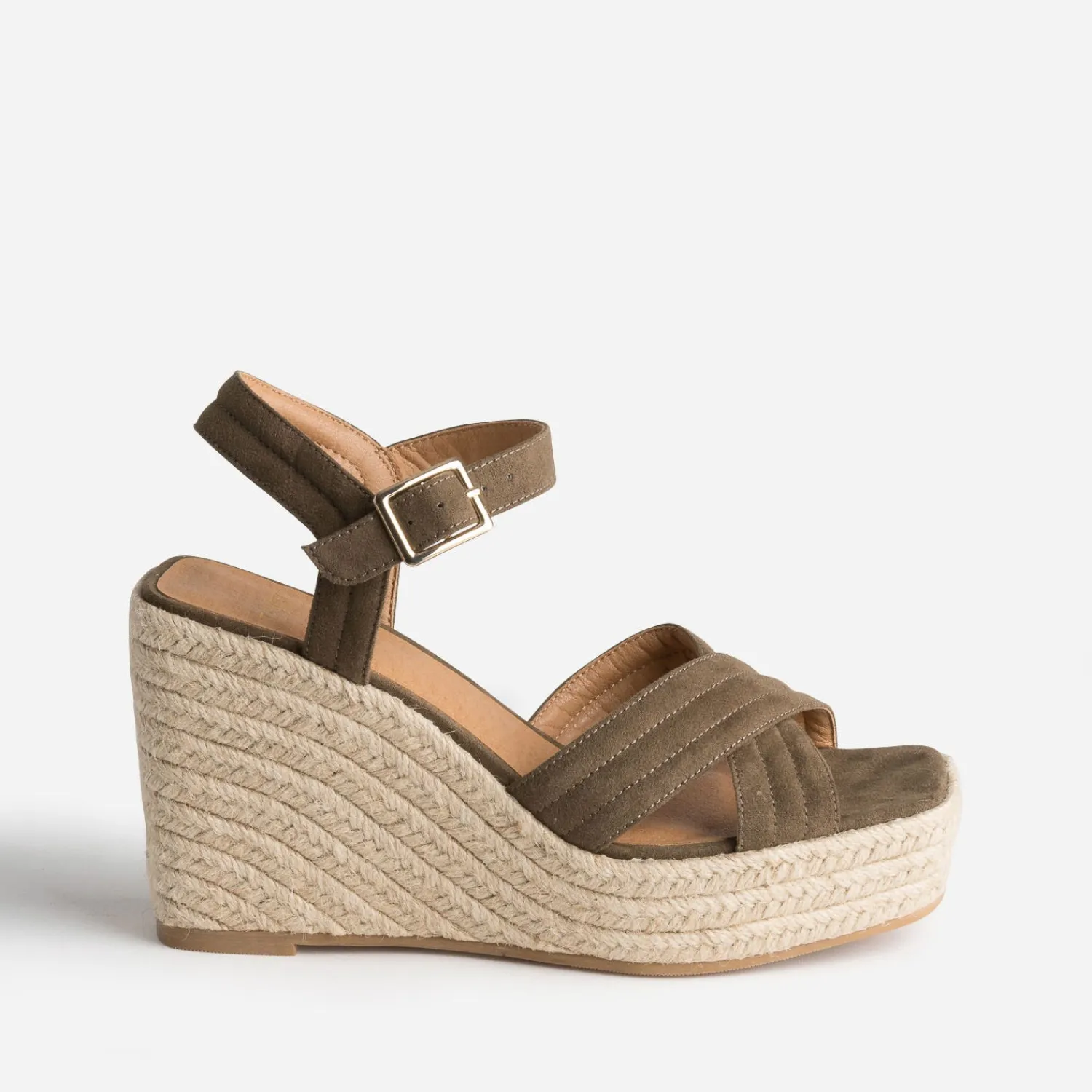 Texto Espadrilles|Sandales^Sandale compensée suédée KAKI