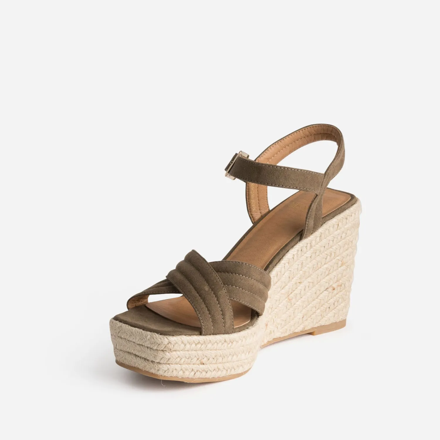 Texto Espadrilles|Sandales^Sandale compensée suédée KAKI