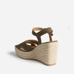 Texto Espadrilles|Sandales^Sandale compensée suédée KAKI