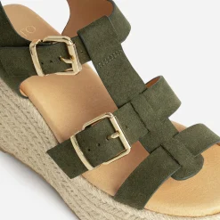 Texto Sandales^Sandale compensée suédée KAKI