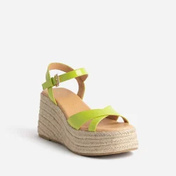 Texto Sandales^Sandale compensée lime verni JAUNE