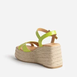 Texto Sandales^Sandale compensée lime verni JAUNE
