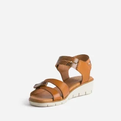 FRANCE ARNO Sandales^Sandale et effet python cuir COGNAC