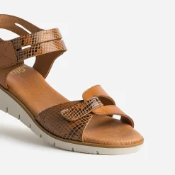 FRANCE ARNO Sandales^Sandale et effet python cuir COGNAC