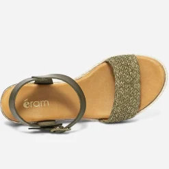 Eram Sandales^Sandale en cuir avec bride tressée KAKI