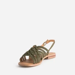 Eram Sandales^Sandale en cuir velours tressé KAKI