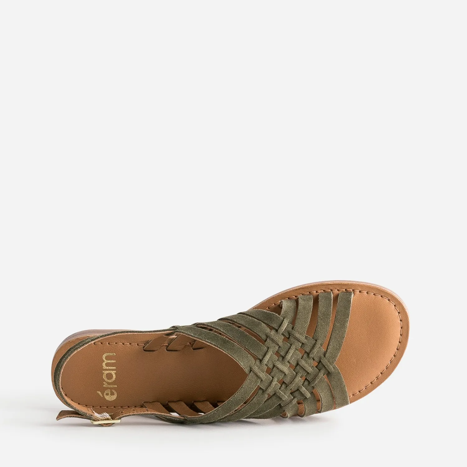Eram Sandales^Sandale en cuir velours tressé KAKI