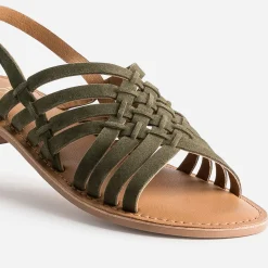 Eram Sandales^Sandale en cuir velours tressé KAKI