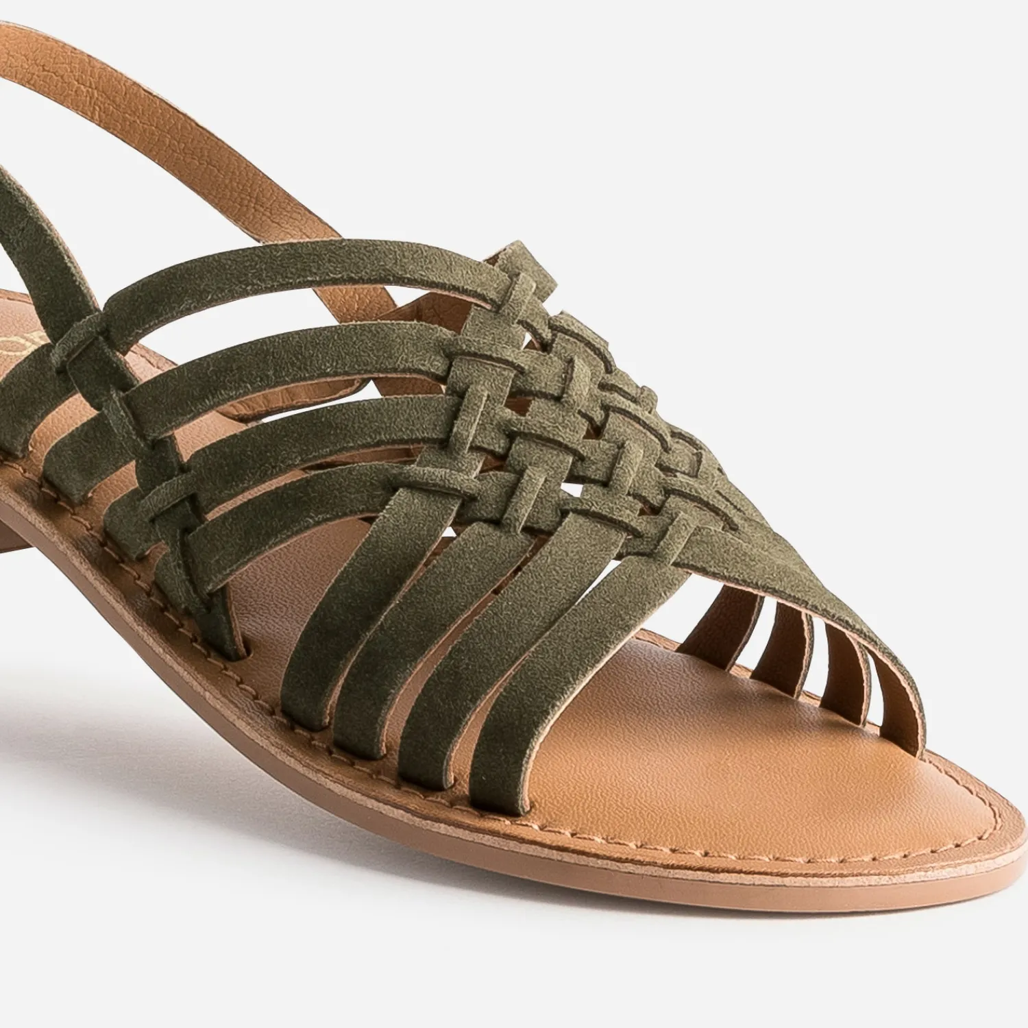 Eram Sandales^Sandale en cuir velours tressé KAKI