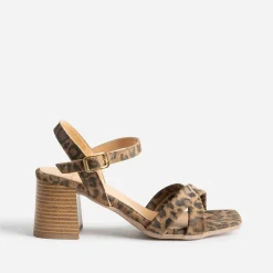 Eram Sandales^Sandale léopard cuir velours à talon MARRON