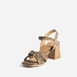Eram Sandales^Sandale léopard cuir velours à talon MARRON