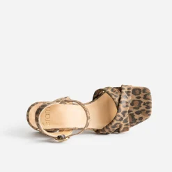 Eram Sandales^Sandale léopard cuir velours à talon MARRON