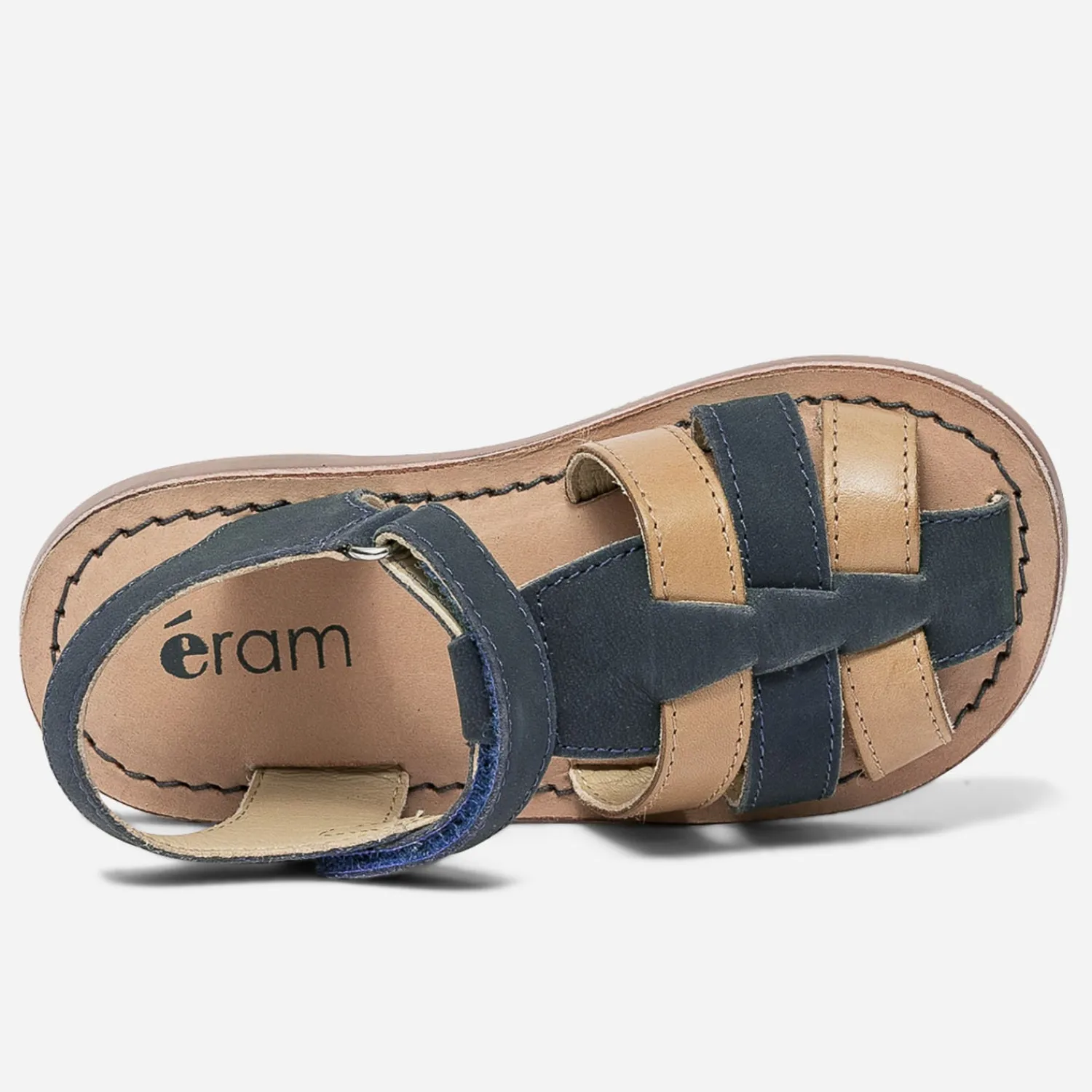 Eram Sandales^Sandale marine et camel en cuir à scratch BLEU