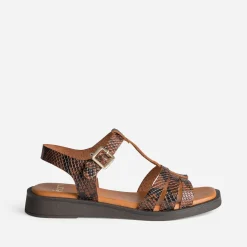 Eram Sandales^Sandale marron cuir effet python IMPRIME