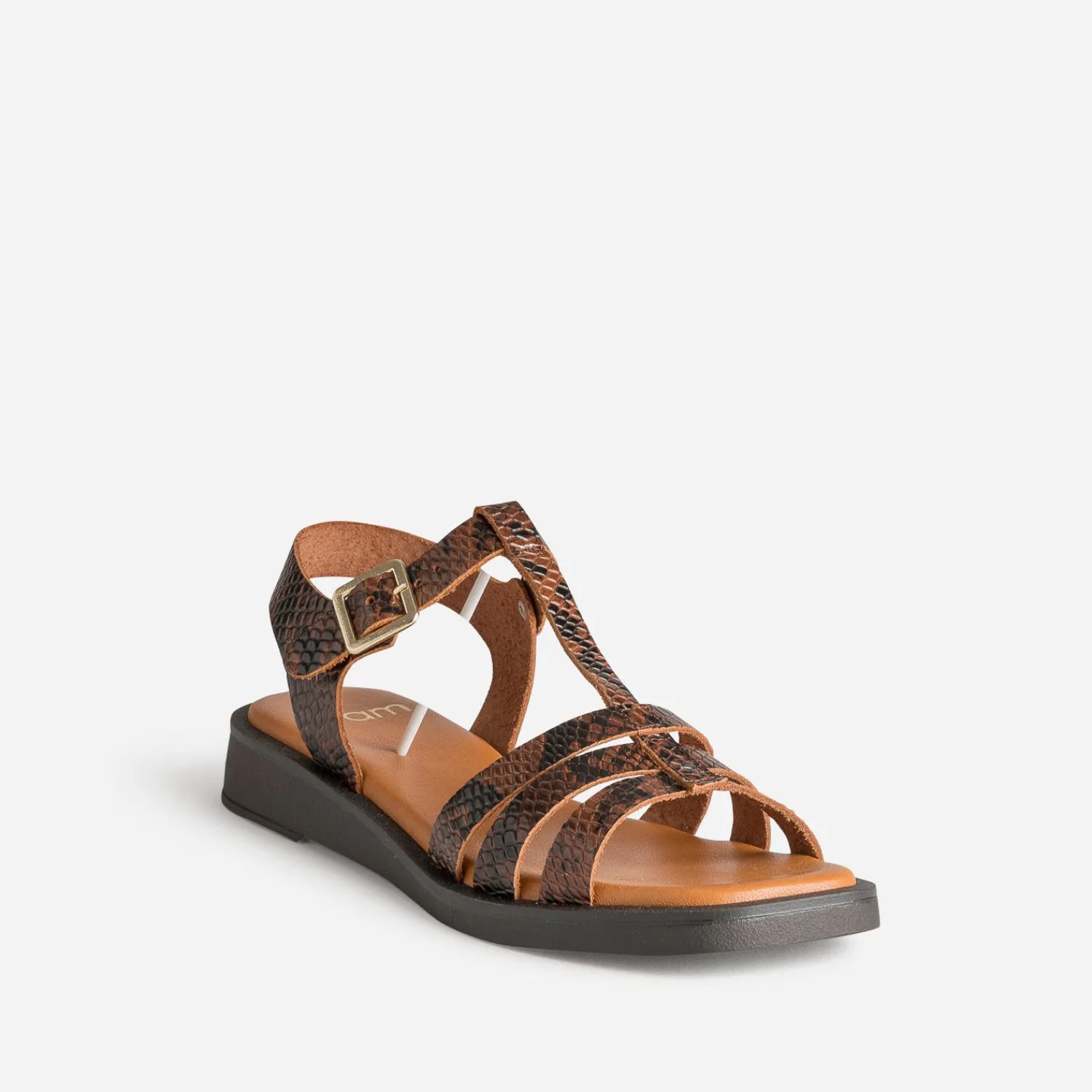 Eram Sandales^Sandale marron cuir effet python IMPRIME