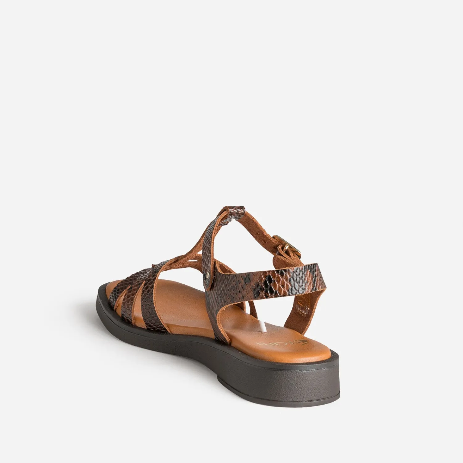 Eram Sandales^Sandale marron cuir effet python IMPRIME