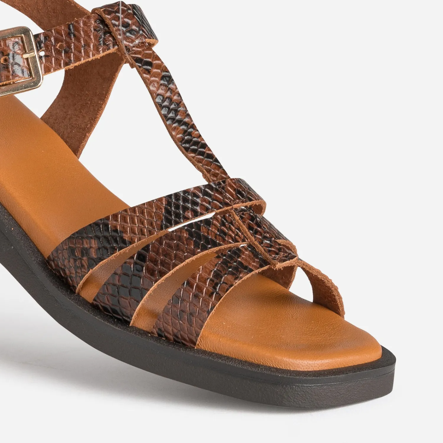 Eram Sandales^Sandale marron cuir effet python IMPRIME