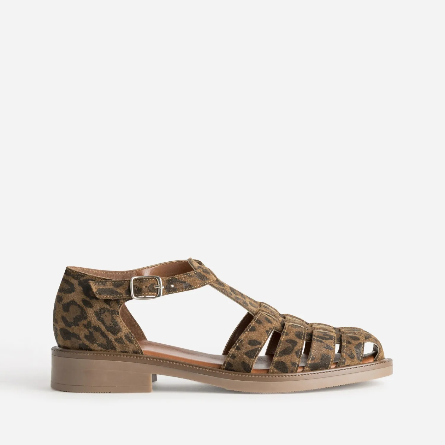 Eram Sandales^Sandale marron cuir velours effet léopard IMPRIME