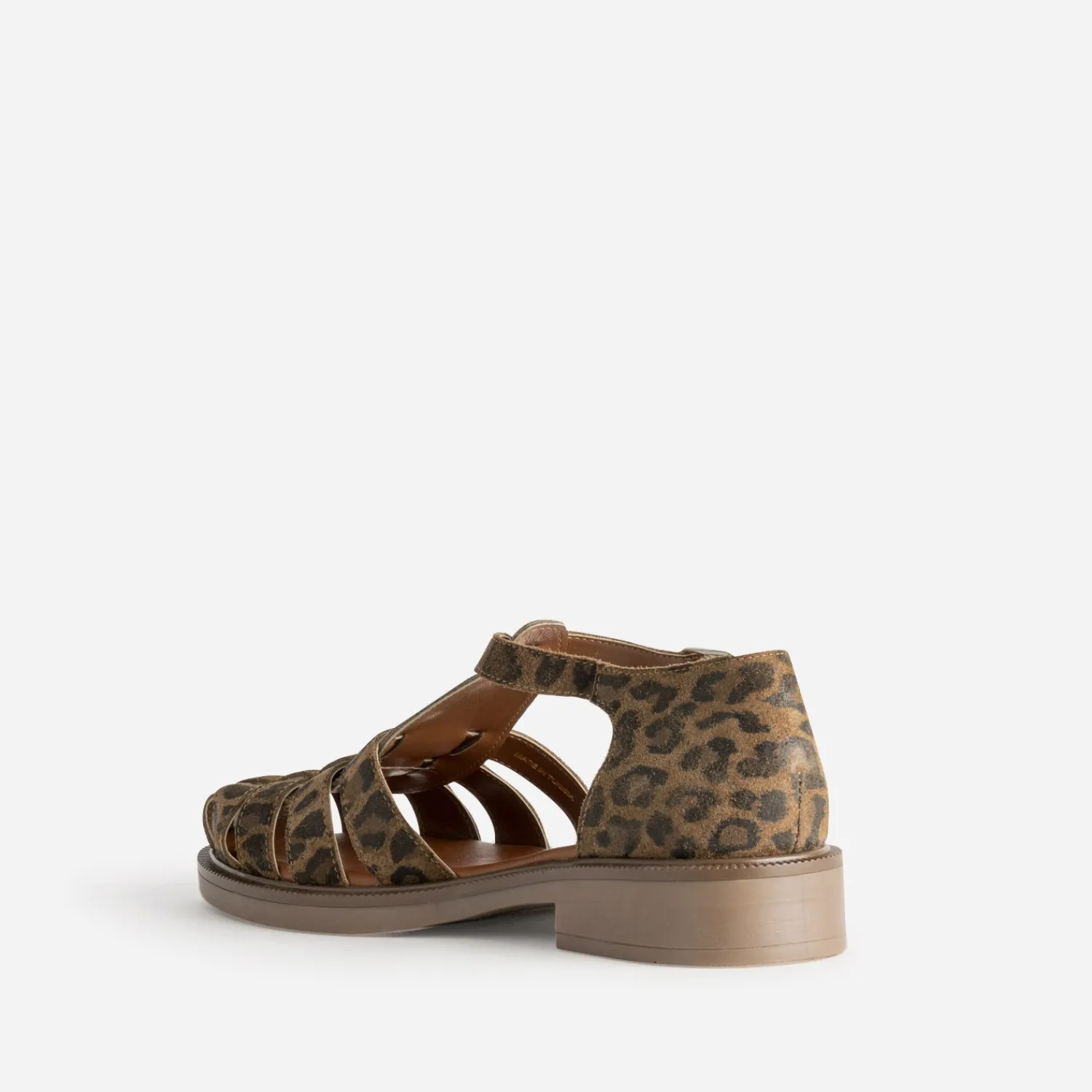 Eram Sandales^Sandale marron cuir velours effet léopard IMPRIME