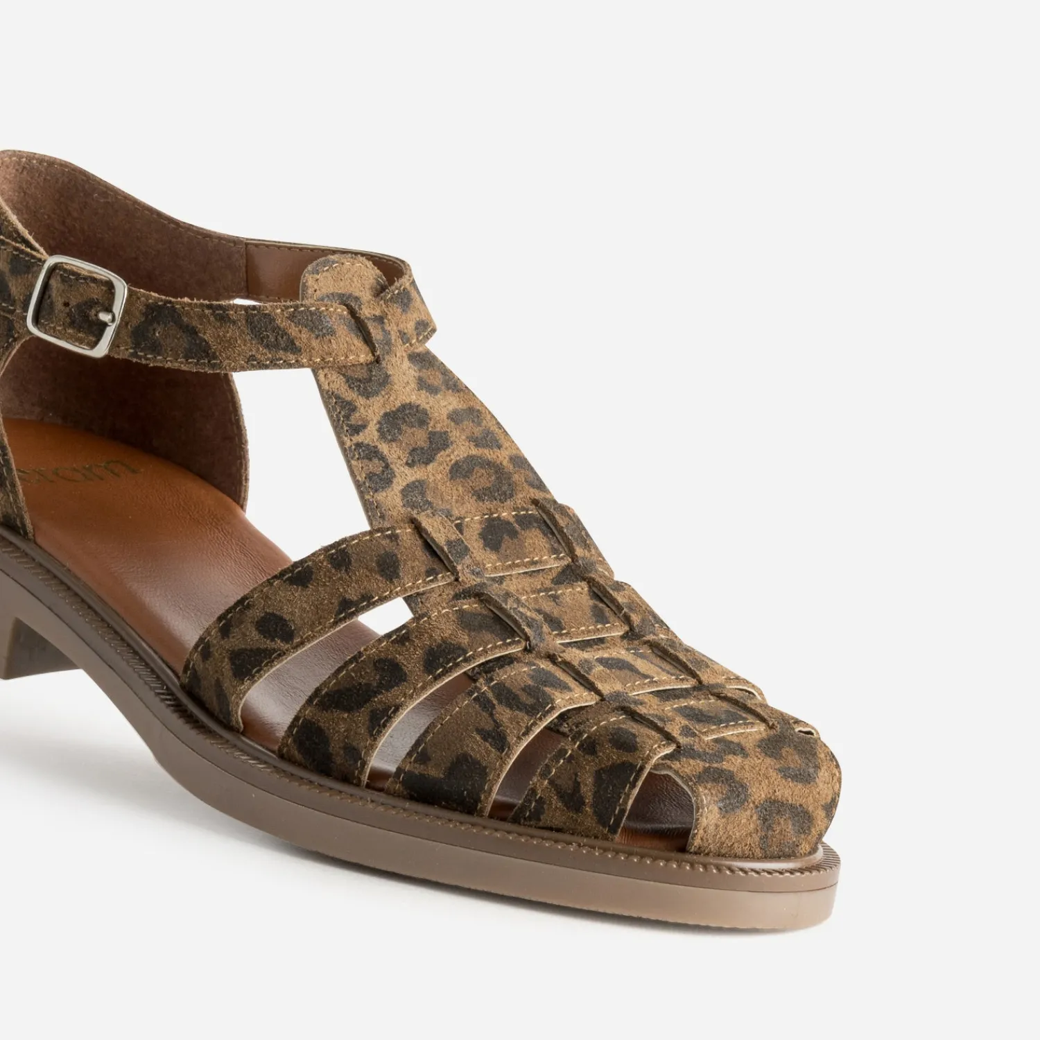 Eram Sandales^Sandale marron cuir velours effet léopard IMPRIME