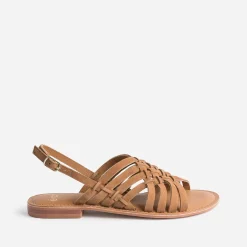 Eram Sandales^Sandale marron en cuir velours tressé TAUPE